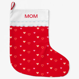 Meia De Natal Grande Meias de Natal da Mamãe com Corações Vermelhos