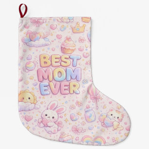 Meia De Natal Grande Melhor Mãe do Mundo Padrão Kawaii Pastel Coelho