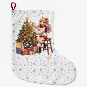 Meia De Natal Grande Menina de Anime Bonita aparando a árvore