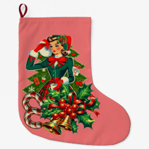 Meia De Natal Grande menina fofa vestido verde azevinho bastões de doce