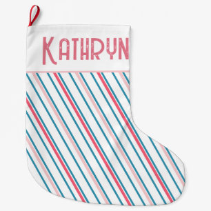 Meia De Natal Grande Meninas de Stripe Rosa-Pré-Papoila