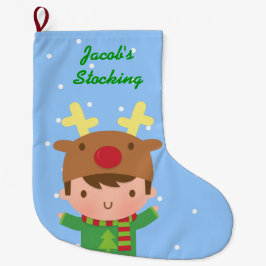 Meia De Natal Grande Menino Rena Cute Natal Para Crianças