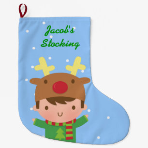 Meia De Natal Grande Menino Rena Cute Natal Para Crianças