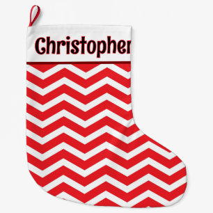 Meia De Natal Grande Mensagem Personalizada Cute Chevron Vermelho e Bra