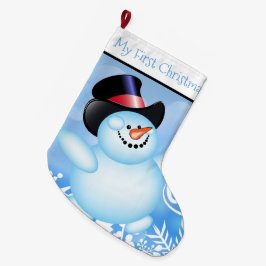 Meia De Natal Grande Meu Primeiro Natal Personalizado Snowman
