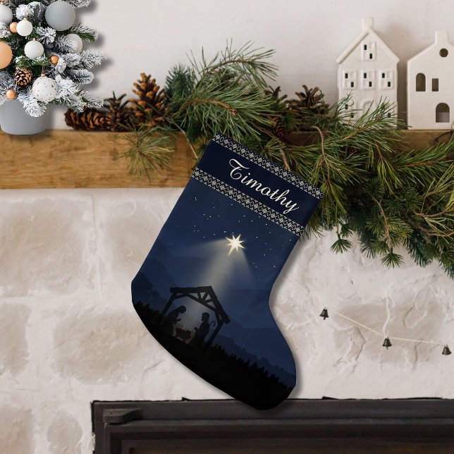 Meia De Natal Grande Midnight Nativity Silhouette Christmas Stocking (Criador carregado)