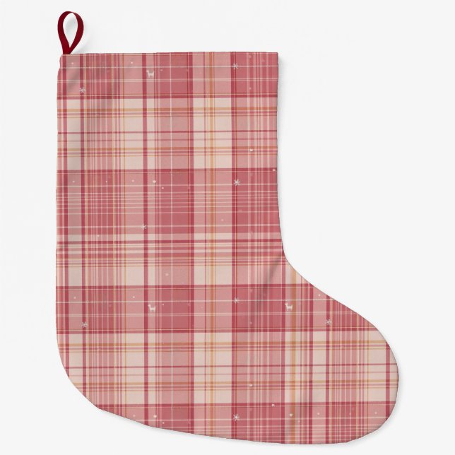 Meia De Natal Grande Minimalist Pink Tartan Dog Christmas Stocking (Frente)