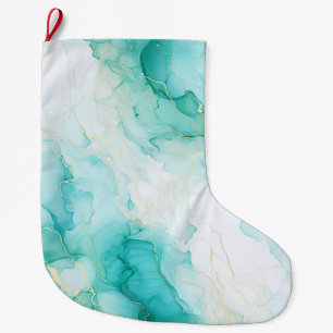 Meia De Natal Grande Mint Green Dourado Marble