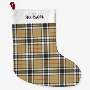 Meia De Natal Grande Moda da Família de Padrão de Xadrez Thomson Camel