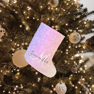 Meia De Natal Grande Modern Colorful Glitter Sparkles Personalized Name