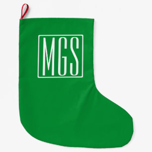 Meia De Natal Grande Monograma de 3 iniciais Verde e Branco