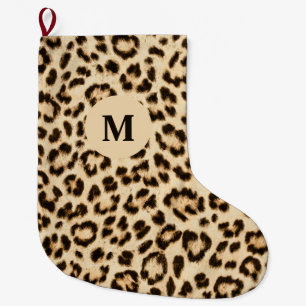 Meia De Natal Grande Monograma de Impressão de couro-leopardo