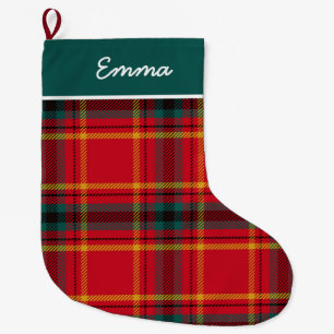 Meia De Natal Grande Monograma do Nome do Gingham Vermelho e Verde