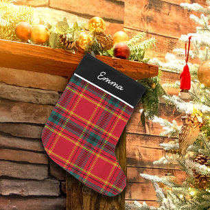 Meia De Natal Grande Monograma do Nome do Gingham Vermelho e Verde