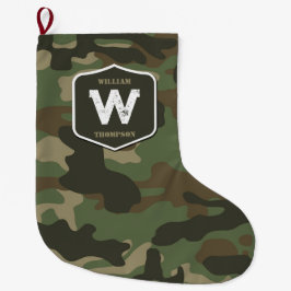 Meia De Natal Grande Monograma do Padrão do Exército Verde Camo Camufla