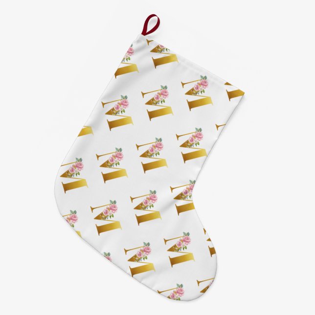 Meia De Natal Grande Monograma Floral - Letra M Botânica (Frente (Pendurada))