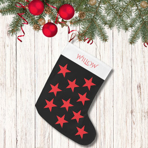 Meia De Natal Grande Monograma moderno de padrão preto e vermelho