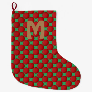 Meia De Natal Grande Monograma Moderno Pontos Vermelhos Elegantes