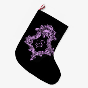 Meia De Natal Grande Monograma Rosa Gótico Romântico