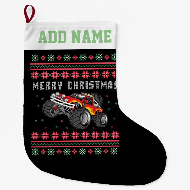 Meia De Natal Grande Monster Truck Ugly Christmas Sweater (Frente)