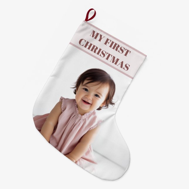 Meia De Natal Grande My First Christmas Baby Photo Stocking (Frente (Pendurada))