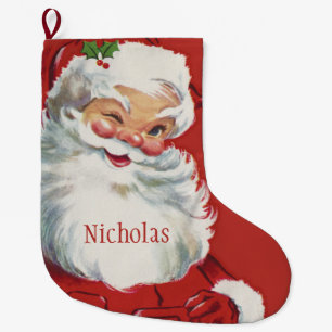 Meia De Natal Grande Natais vintages, Jolly Santa Claus Winking
