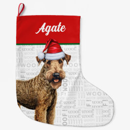 Meia De Natal Grande Natal Airedale Terrier Nome Woof Background