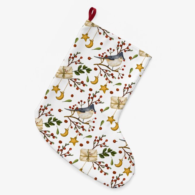 Meia De Natal Grande Natal Bluejay - Grande Estoque de Natal (Frente (Pendurada))