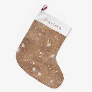 Meia De Natal Grande Natal Brilho Glitter Marrom Quente