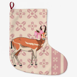 Meia De Natal Grande Natal Chic Rosa com Padrão de Corça