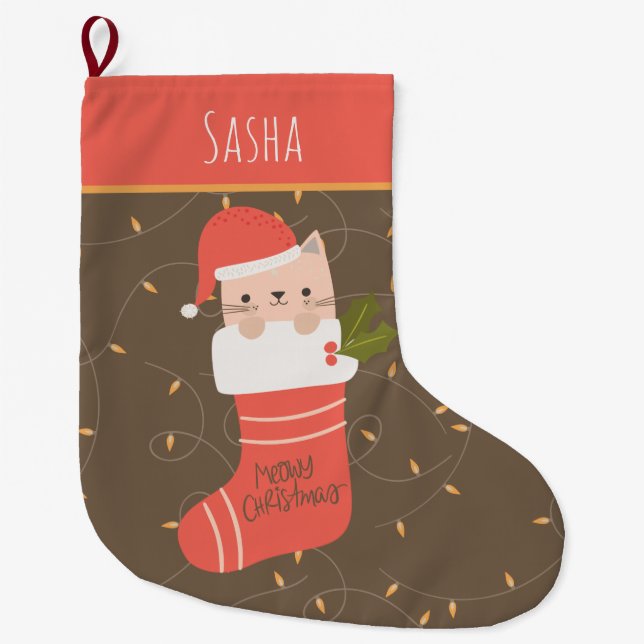Meia De Natal Grande Natal de Cat Personalizado (Frente)