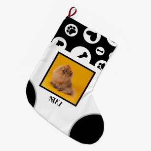 Meia De Natal Grande Natal de estimação com nome, foto e patas e ossos