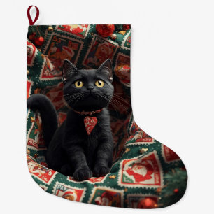 Meia De Natal Grande Natal de gato preto