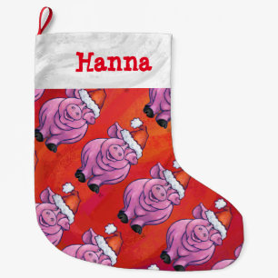 Meia De Natal Grande Natal do teste padrão do porco das cabeças e das