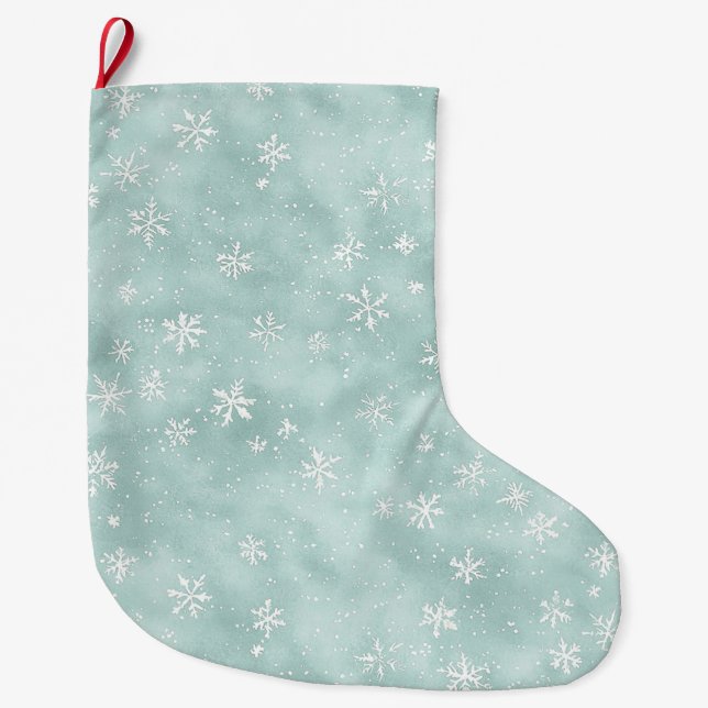 Meia De Natal Grande Natal Flocos de Neve Azul Hortelã   (Frente)