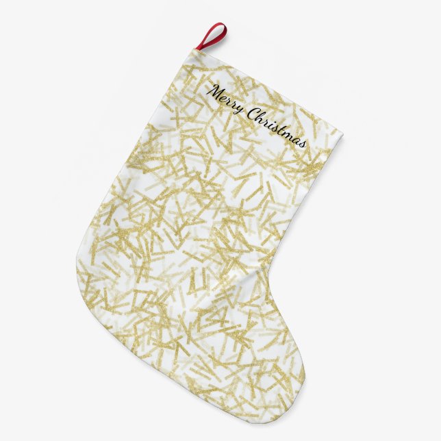 Meia De Natal Grande Natal Glam Glitzy em Ouro Branco (Frente (Pendurada))