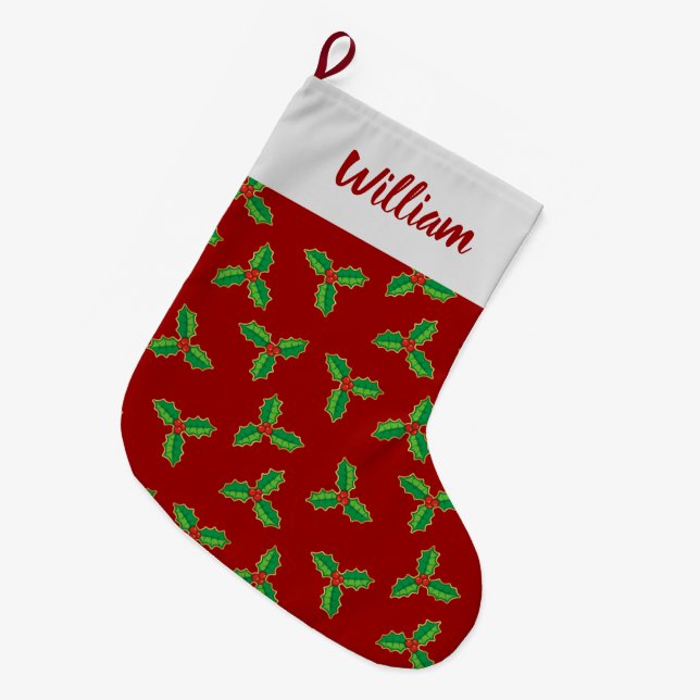 Meia De Natal Grande Natal Holly Pattern (Frente (Pendurada))