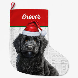 Meia De Natal Grande Natal Labradoodle com o nome Woof Background