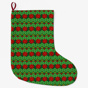 Meia De Natal Grande Natal no Estilo Suéter Feio com Poinsettia
