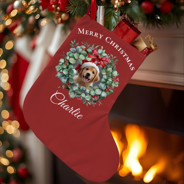 Meia De Natal Grande Natal Personalizado para Pet com Grinalda e Nome (Criador carregado)