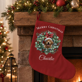 Meia De Natal Grande Natal Personalizado para Pet com Grinalda e Nome