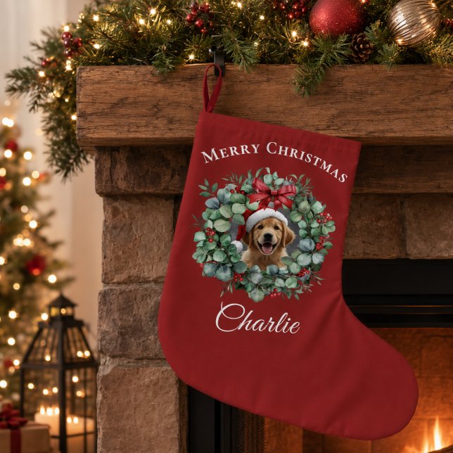 Meia De Natal Grande Natal Personalizado para Pet com Grinalda e Nome (Criador carregado)
