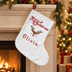 Meia De Natal Grande Natal Personalizado Rena Fofa Feliz Natal