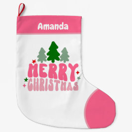 Meia De Natal Grande Natal retrô-personalizado rosa