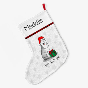 Meia De Natal Grande Natal Santa Hat Siberian Husky (prateado)