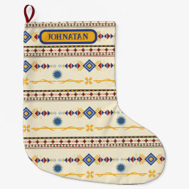 Meia De Natal Grande Native American Inspired Pattern in Red, Blue,Gold