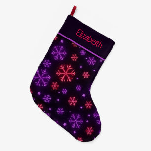 Meia De Natal Grande Neon Snowflakes