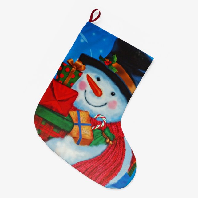 Meia De Natal Grande Neve com presentes (Frente (Pendurada))