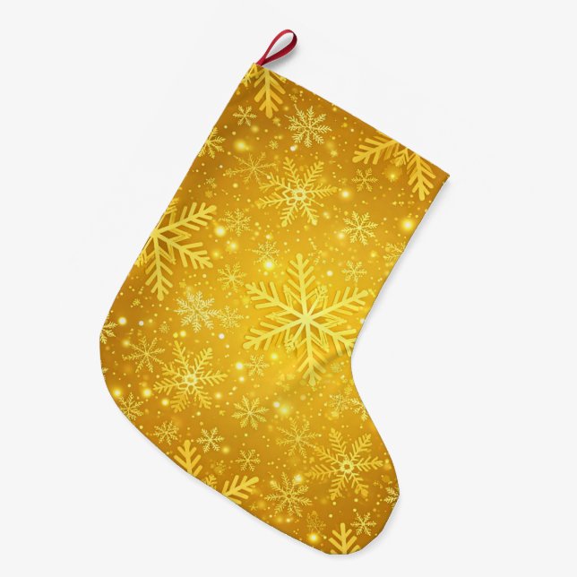 Meia De Natal Grande Neve Dourada (Frente (Pendurada))