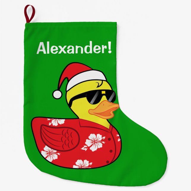 Meia De Natal Grande Nome-Customizável Ducky de borracha do Natal (Frente)